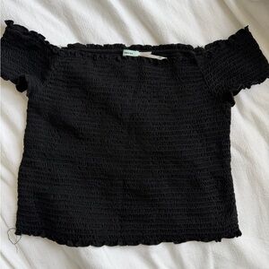 Kimchi Blue Black Smocked Off-Shoulder Crop Top